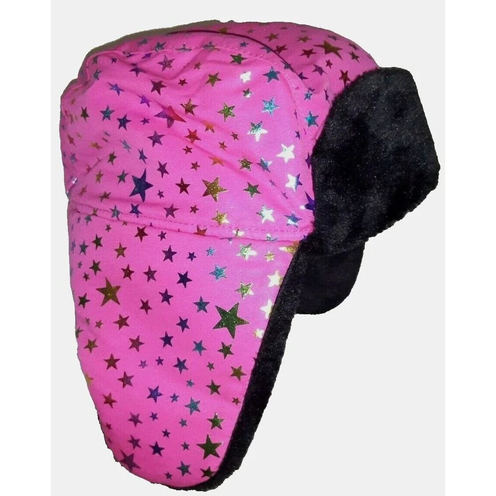 Faded Glory Fusia Pink Stars Design Girl's Trapper Hat Children One Size